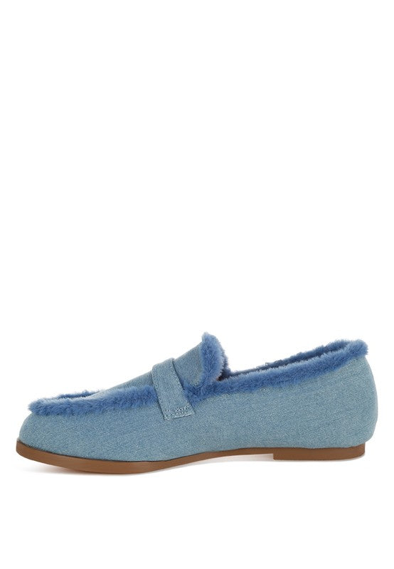 Nivena Fur Detail Denim Loafers - Tigbul's Variety Fashion Shop