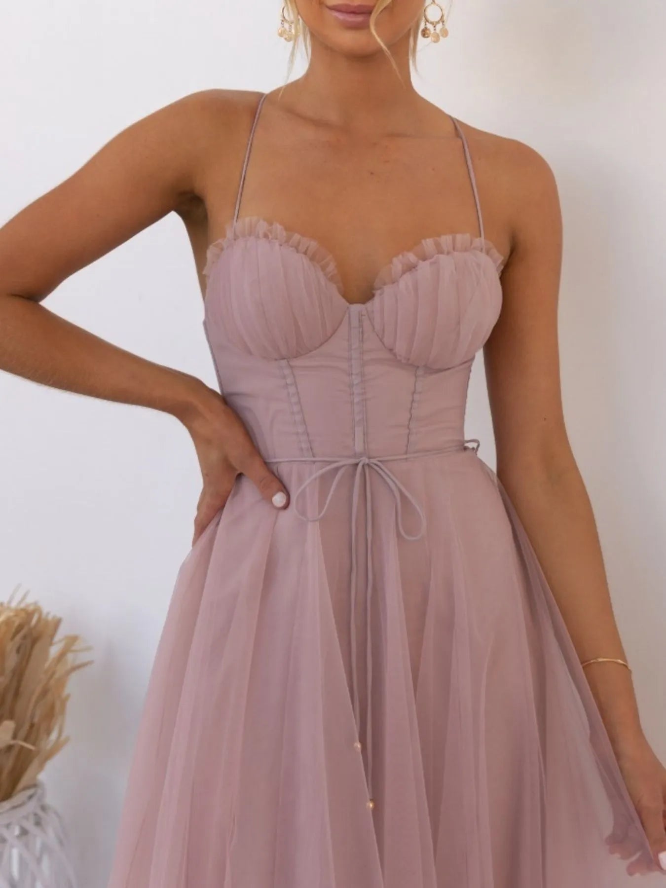 Sweetheart Neck Tulle Midi Dress - Tigbul's Variety Fashion Shop