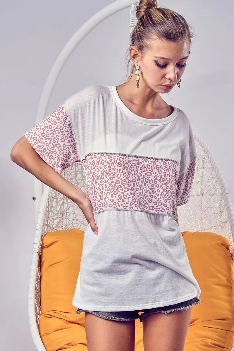 Triblend Knit with Leopard Block Out Stitching - Tigbul's Variety Fashion Shop