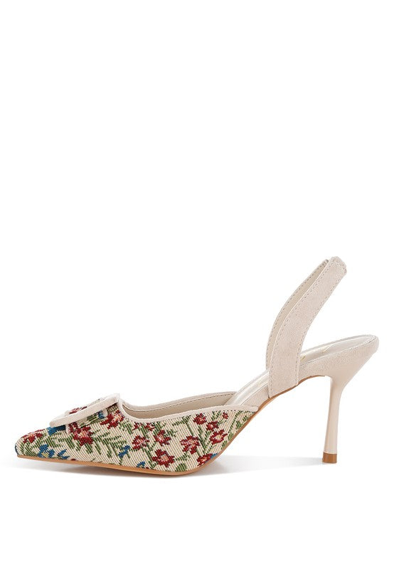 Miraya Embroidered Buckle Detail Stiletto Heels - Tigbul's Variety Fashion Shop