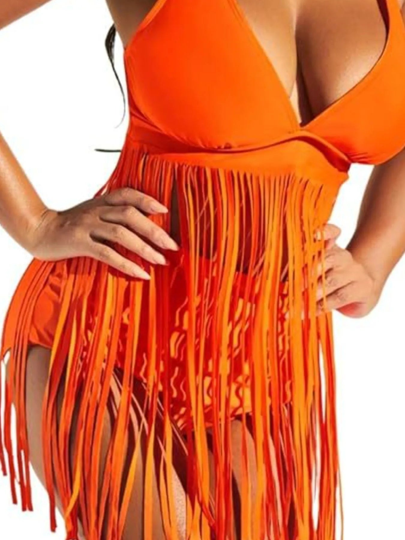 Plus Size Fringe V-Neck Tankini Swim Set - Tigbul's Variety Fashion Shop