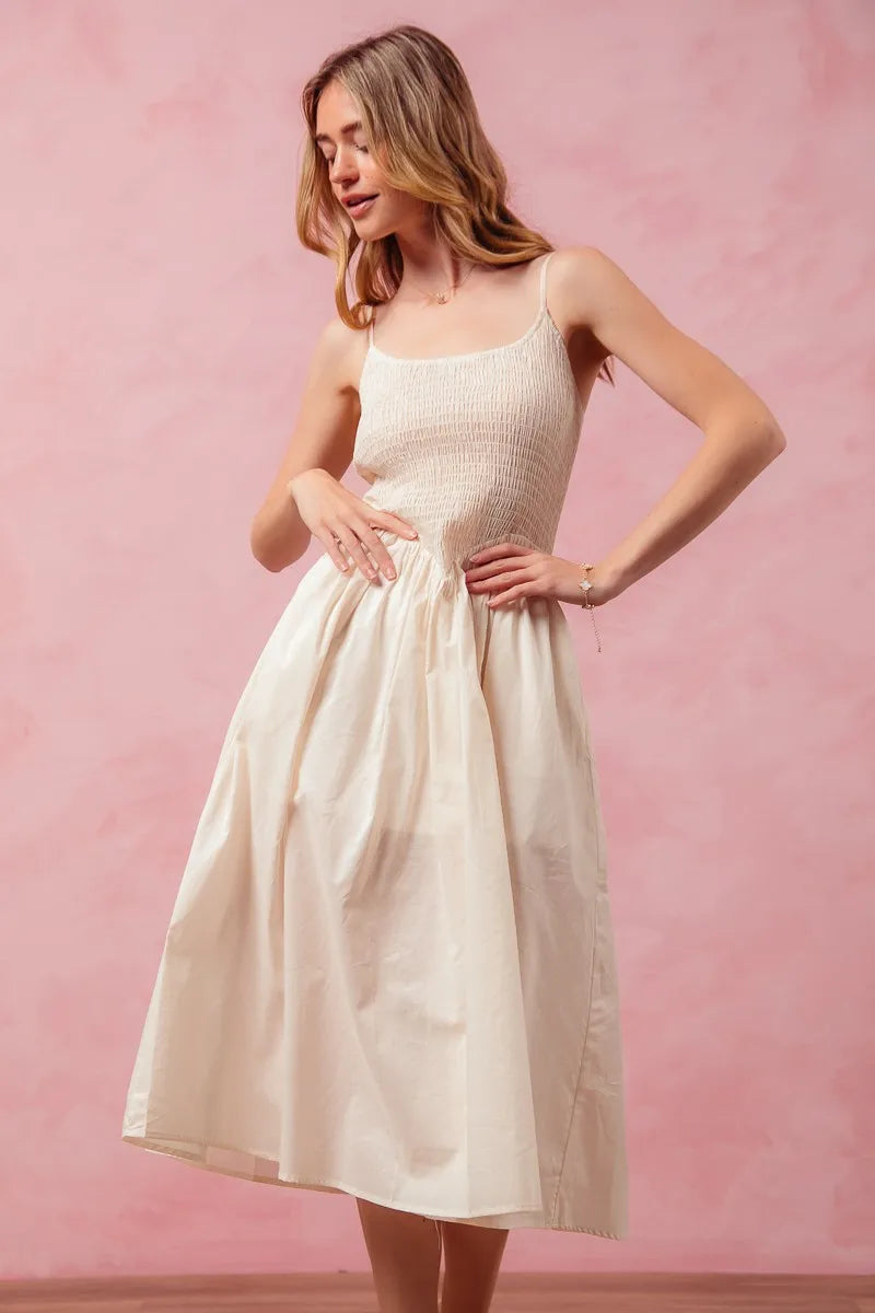 SO ME Smocked Sleeveless Casual Everyday Dress With Slit - Tigbul's Variety Fashion Shop