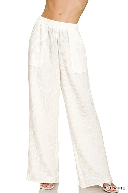Zenana Double Gauze Elastic Band Pants - Tigbul's Variety Fashion Shop