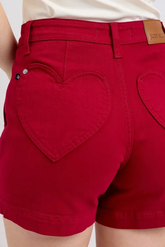 Judy Blue High Waist Tummy Control Garment Dyed Heart Shaped Denim Shorts - Tigbul's Variety Fashion Shop