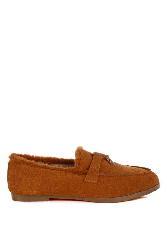 Ohrid Suede & Faux Fur Flat Loafers - Tigbul's Variety Fashion Shop