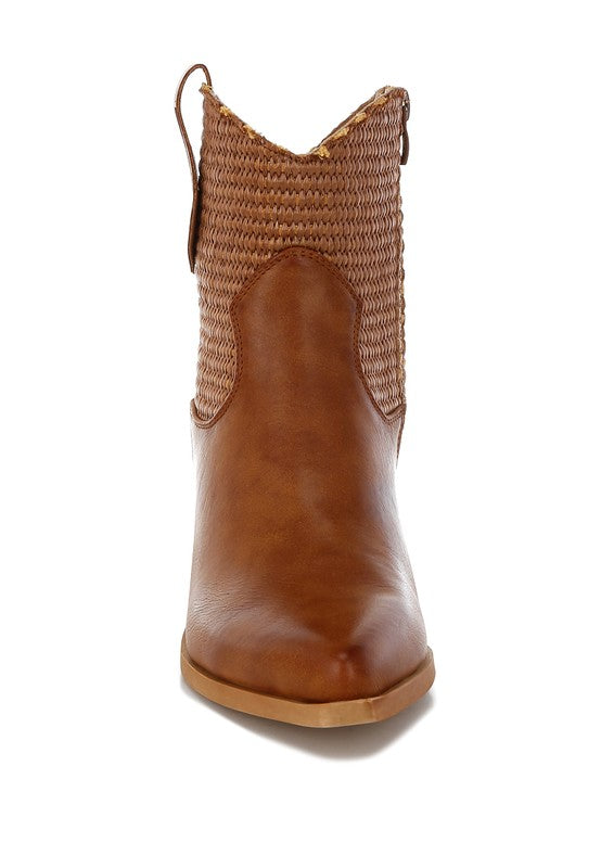 Big Mood Raffia & Faux Leather Cowboy Boots - Tigbul's Variety Fashion Shop