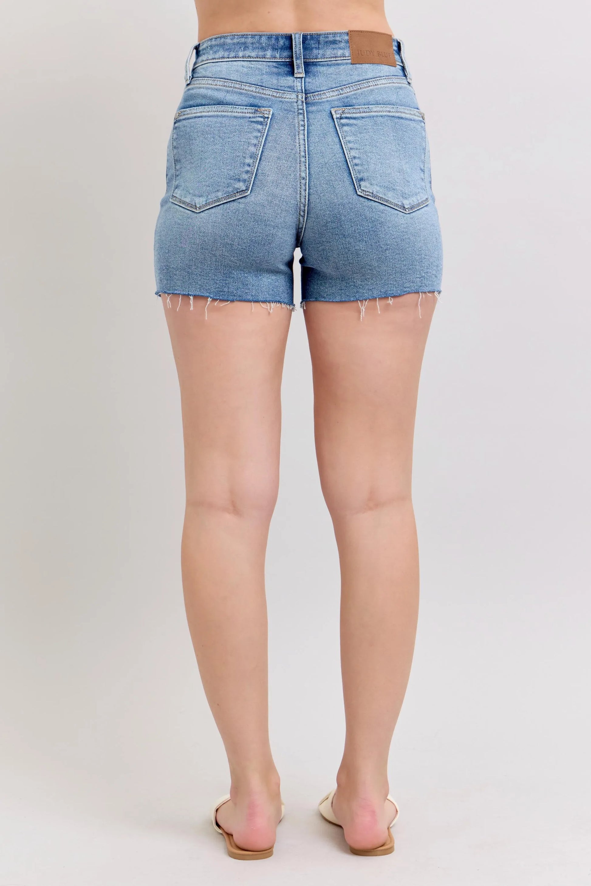 Judy Blue Full Size High Waist Denim Shorts W/stitch Over Destroy Detail Plus Size - Tigbul's Variety Fashion Shop