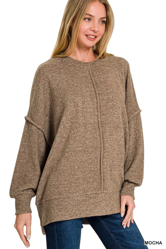 Zenana Brushed Melange Hacci Oversized Sweater - Tigbul's Variety Fashion Shop