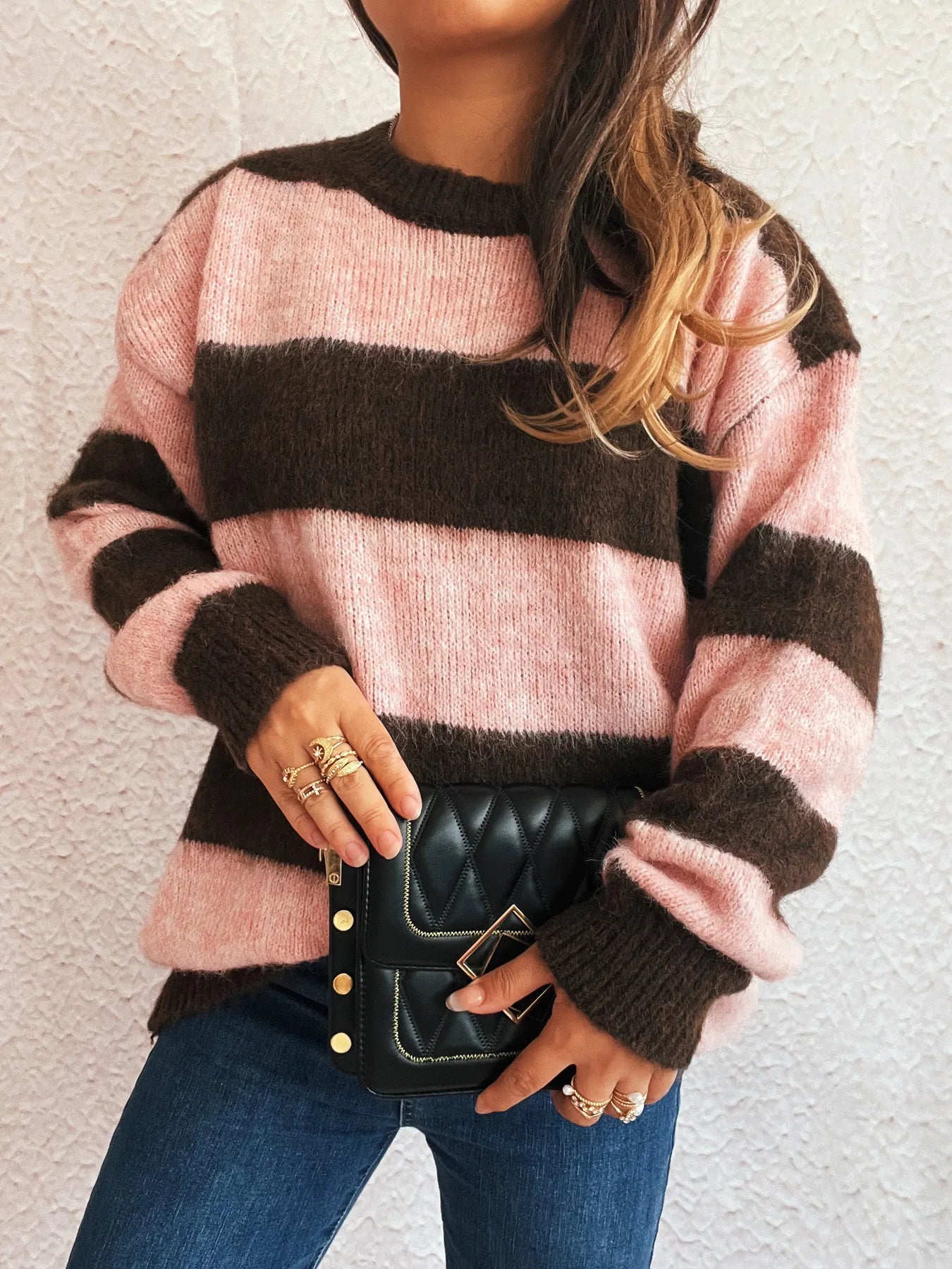 Striped Contrast Long Sleeve Sweater - Tigbul's Variety Fashion Shop
