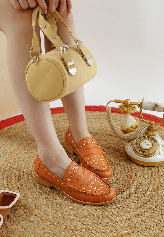 Oglavia Studs Embellished Leather Loafers - Tigbul's Variety Fashion Shop