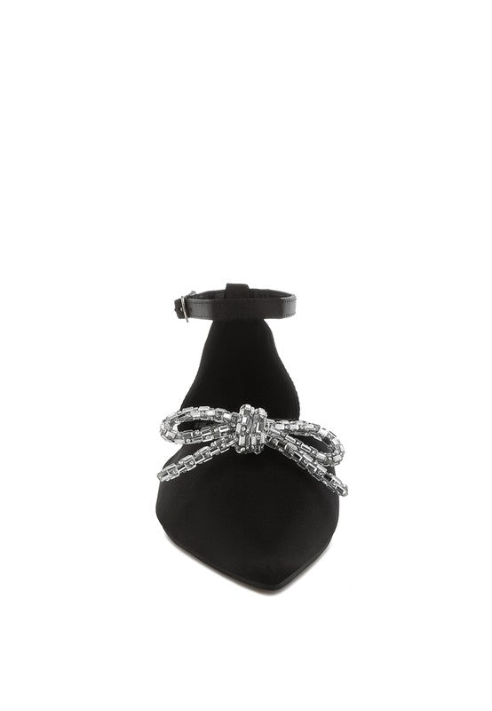 Simina Rhinestone Detail Bow Flat Sandals - Tigbul's Variety Fashion Shop