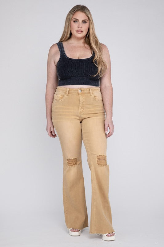 Plus Size High Rise Flare Jeans - Tigbul's Variety Fashion Shop