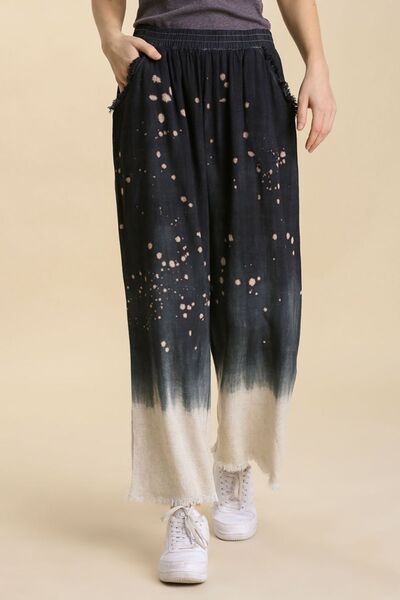 Black Raw Hem Bleach Dip Dye Wide Leg Pants - Tigbul's Variety Fashion Shop