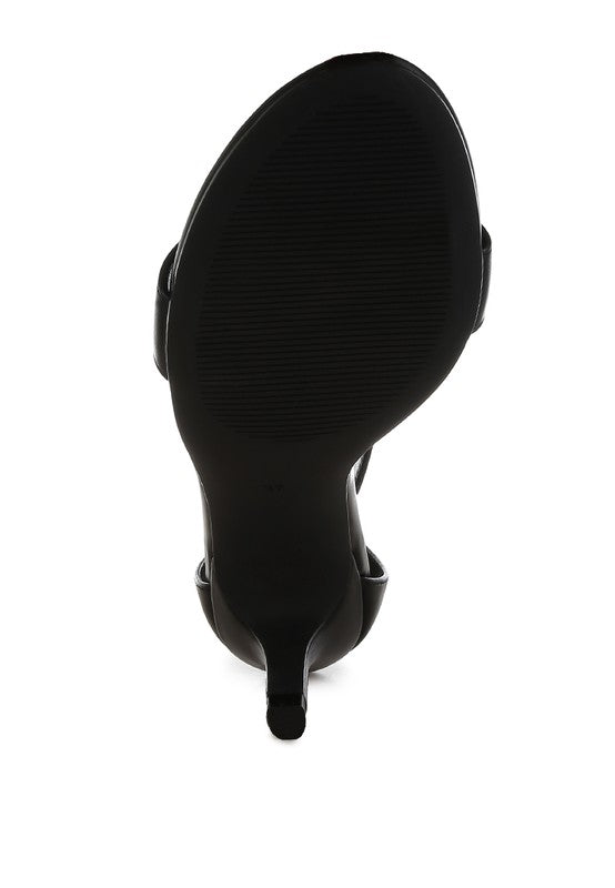 Feruda Black Faux Leather Kitten Heel Sandals - Tigbul's Variety Fashion Shop