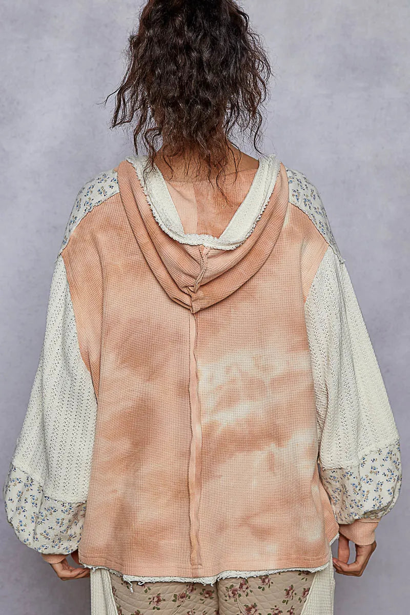 POL Raw Hem Washed Hoodie with Flower Patch - Tigbul's Variety Fashion Shop