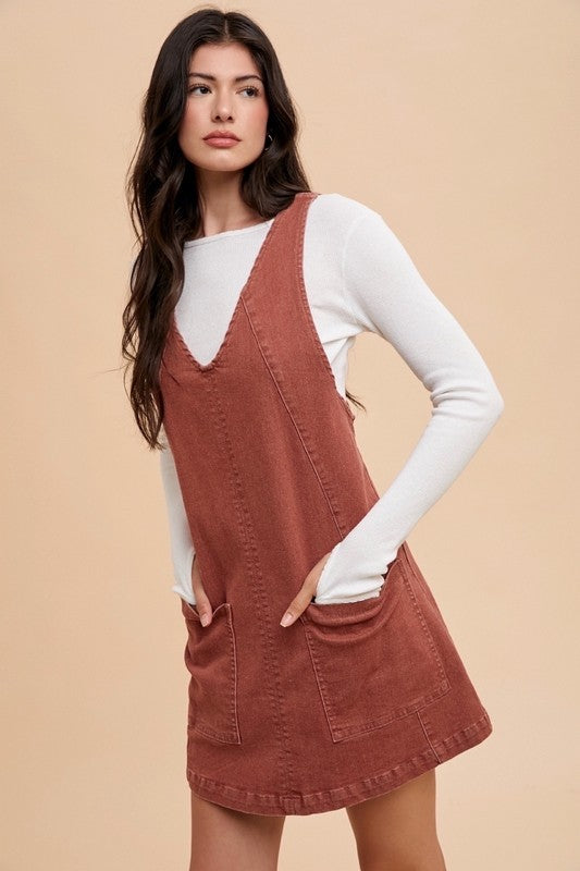 V-Neck Adjustable Strap Denim Overall Dress with Pockets - Tigbul's Variety Fashion Shop