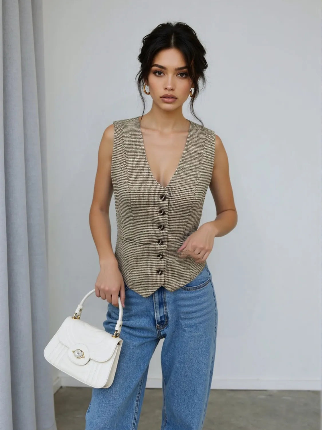 Plaid Button Down Vest - Tigbul's Variety Fashion Shop