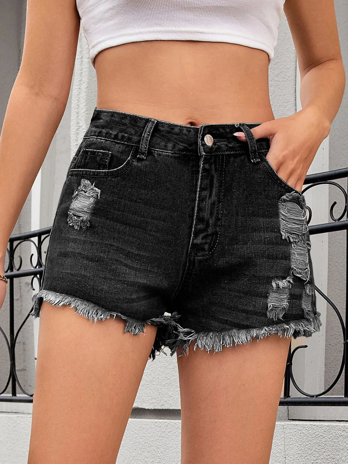 Distressed Raw Hem Denim Shorts - Tigbul's Variety Fashion Shop