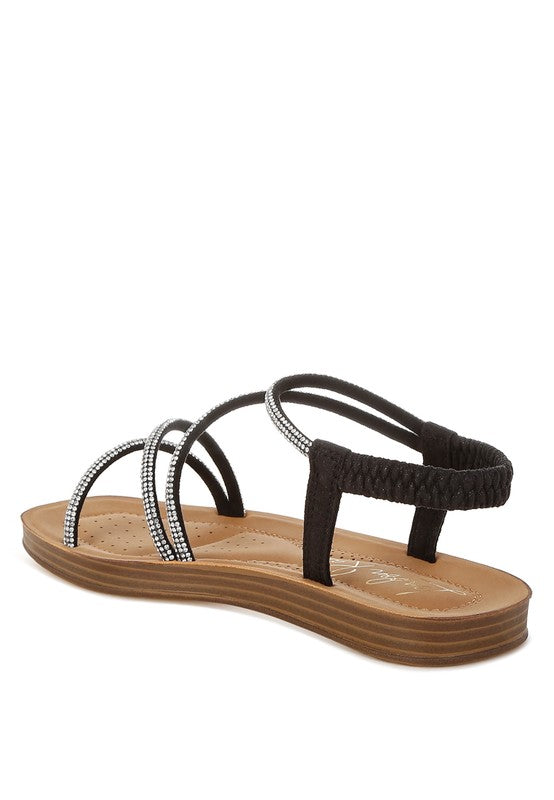 Ridayne Rhinestones Embellished Strappy Flats - Tigbul's Variety Fashion Shop