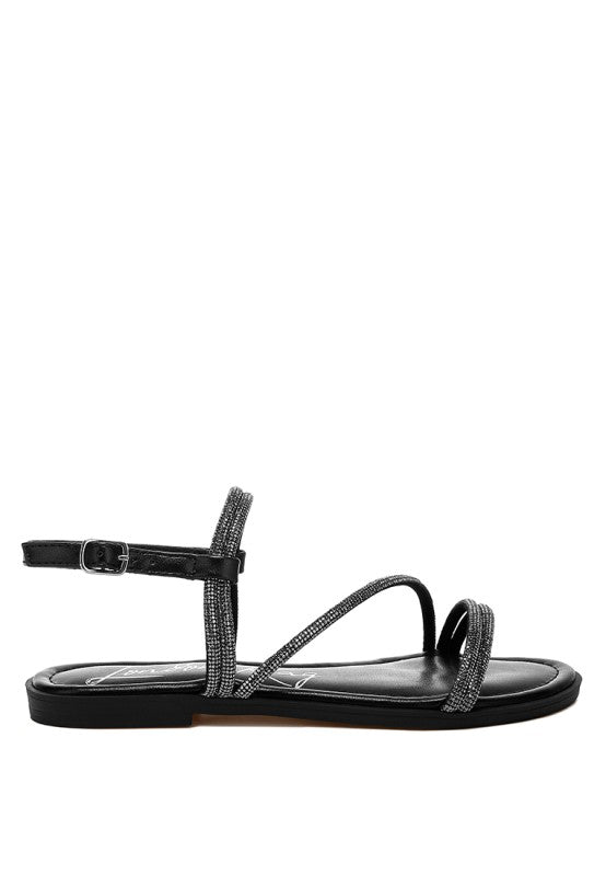 Bawley Rhinestone Strappy Flat Sandals - Tigbul's Variety Fashion Shop