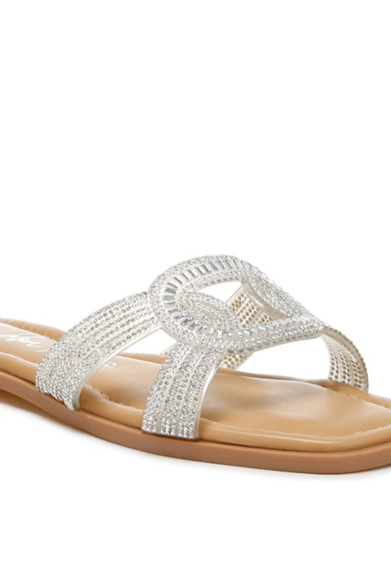 Minople Rhinestones Embellished Flat Sandals - Tigbul's Variety Fashion Shop
