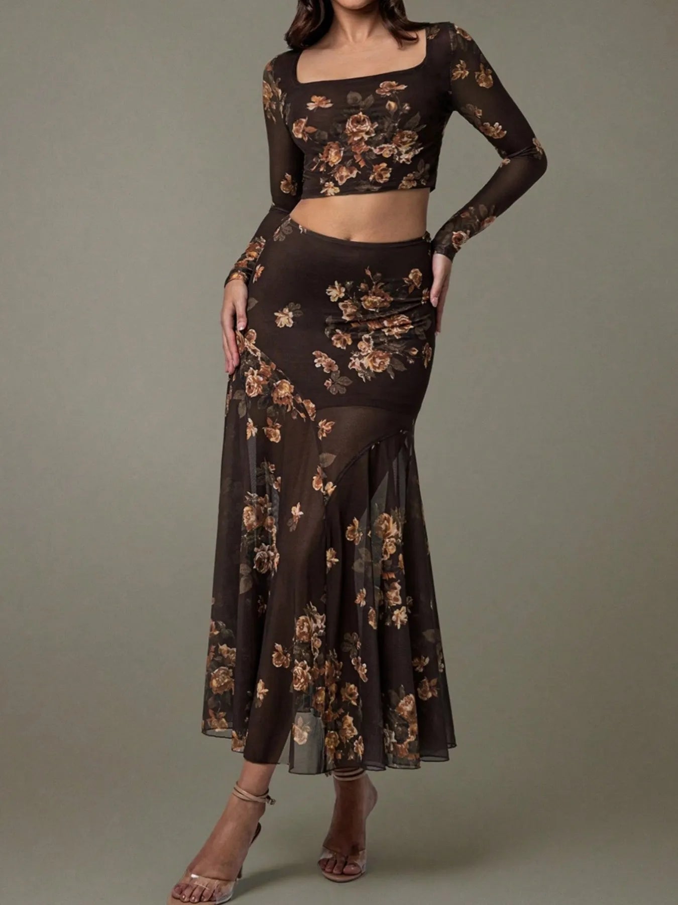 Floral Square Neck Top and Skirt Set - Tigbul's Variety Fashion Shop