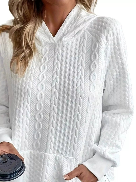 Cable Texture Hoodie with Side Button - Tigbul's Variety Fashion Shop