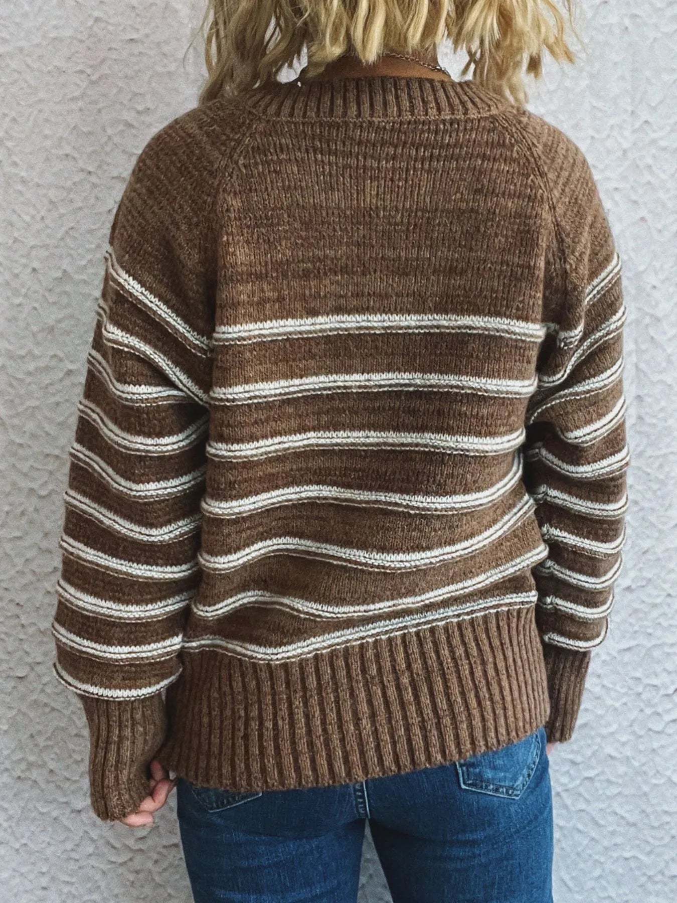 Striped Button Detail Long Sleeve Sweater - Tigbul's Variety Fashion Shop