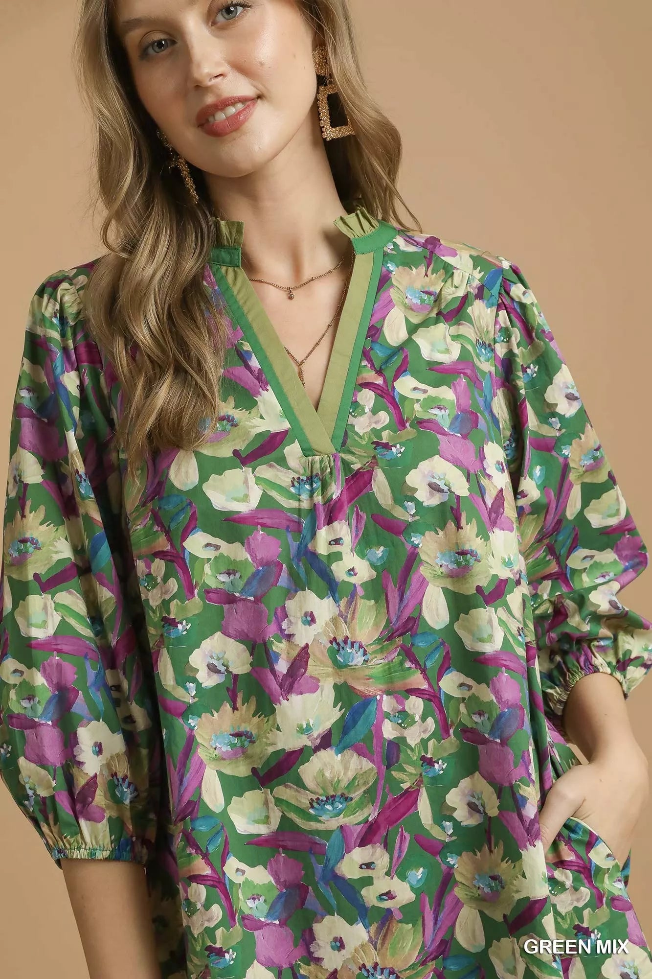 Umgee Boho Floral Balloon Sleeve Mini Dress - Tigbul's Variety Fashion Shop