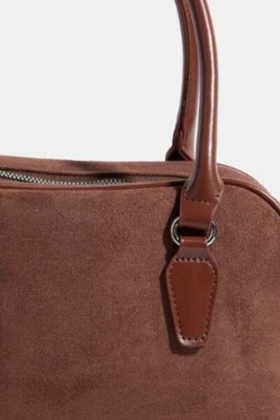 Dark Brown Faux Leather Handle Boxy Handbag - Tigbul's Variety Fashion Shop