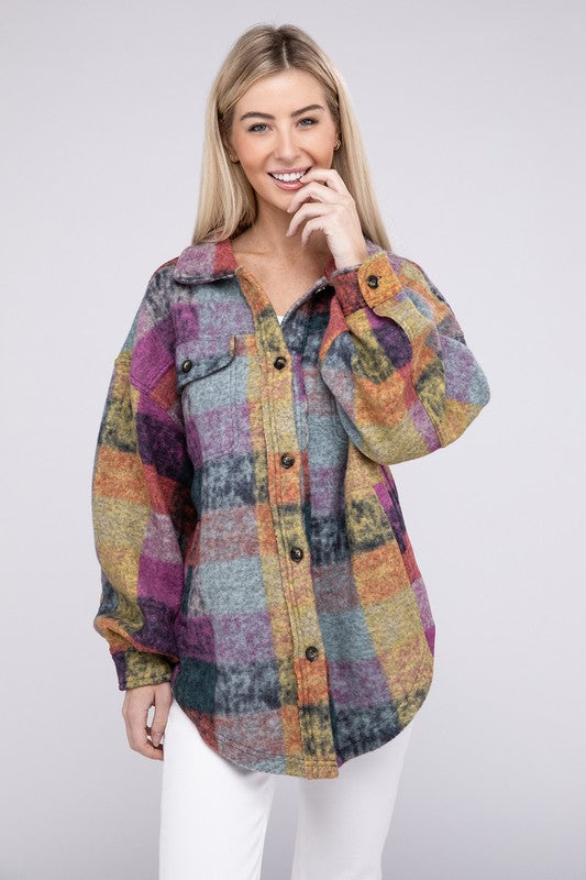 Loose Fit Buttoned Down Check Shirt Jacket - Tigbul's Variety Fashion Shop