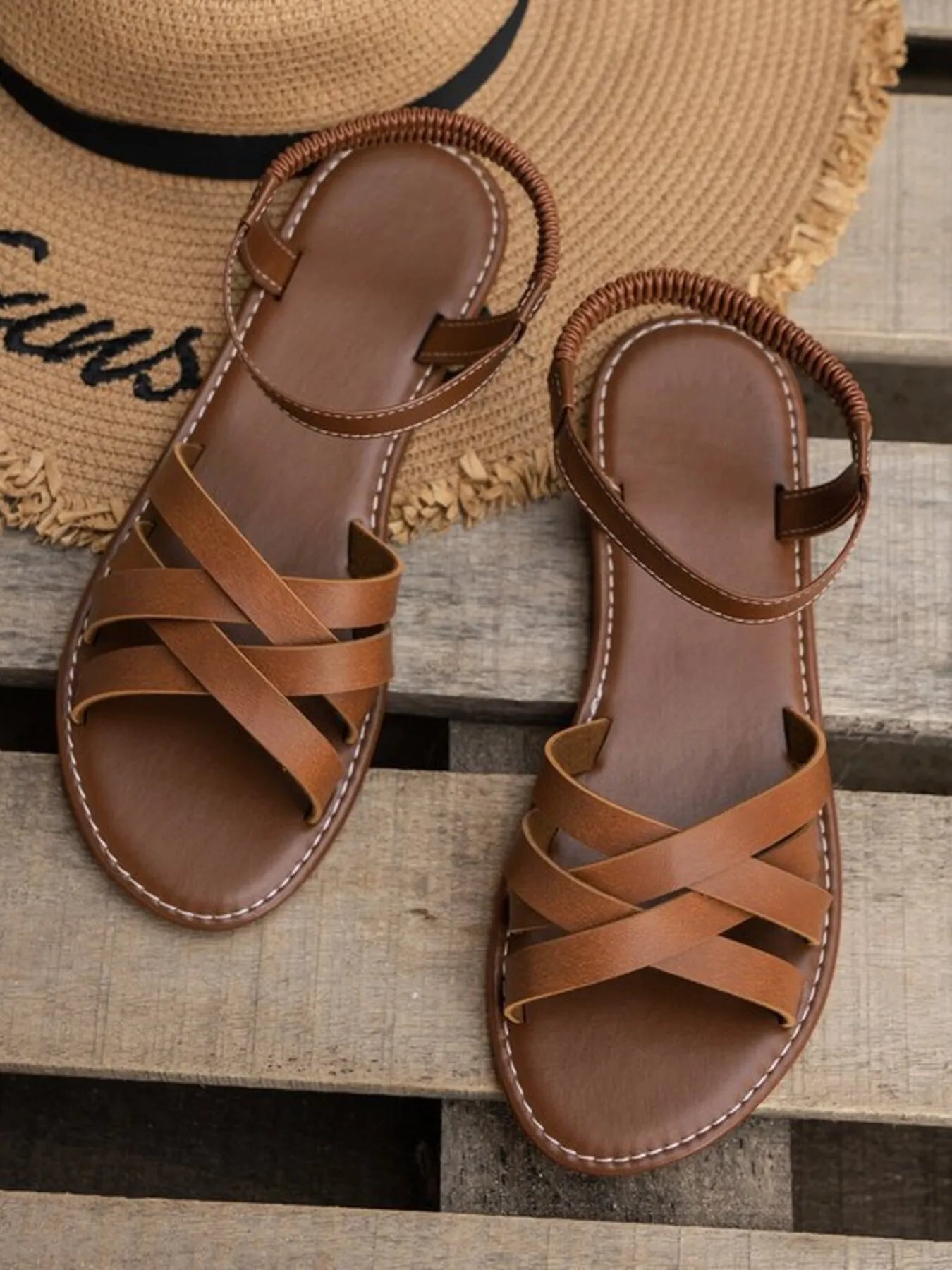 Vintage Leather Strappy Flat Sandals - Tigbul's Variety Fashion Shop