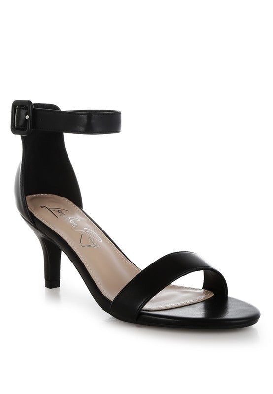 Feruda Black Faux Leather Kitten Heel Sandals - Tigbul's Variety Fashion Shop