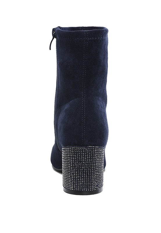 Chena Rhinestones Embellished Block Heel Boots - Tigbul's Variety Fashion Shop