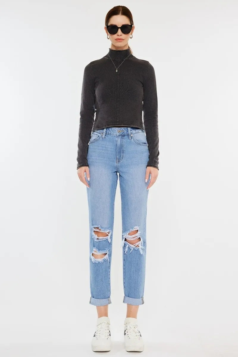 Kancan High Rise Distressed Mom Jeans - Tigbul's Variety Fashion Shop