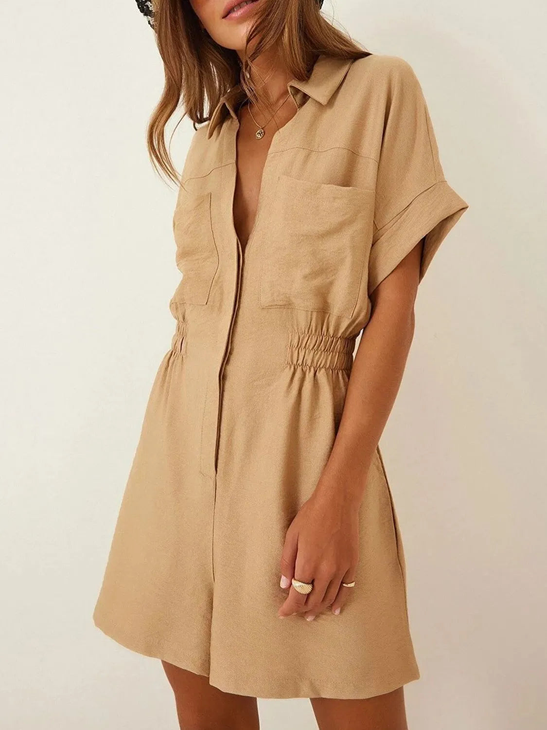 Johnny Collar Short Sleeve Romper - Tigbul's Variety Fashion Shop