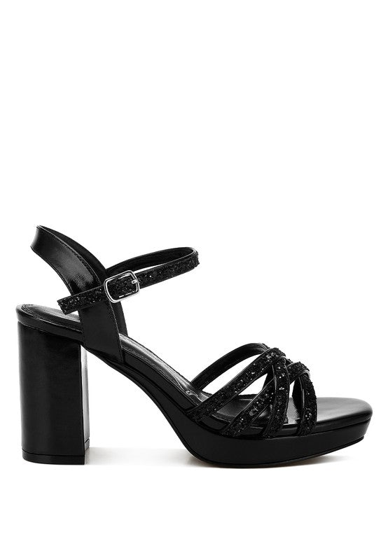 Sparks Fly Glitter Strappy Block Sandals - Tigbul's Variety Fashion Shop