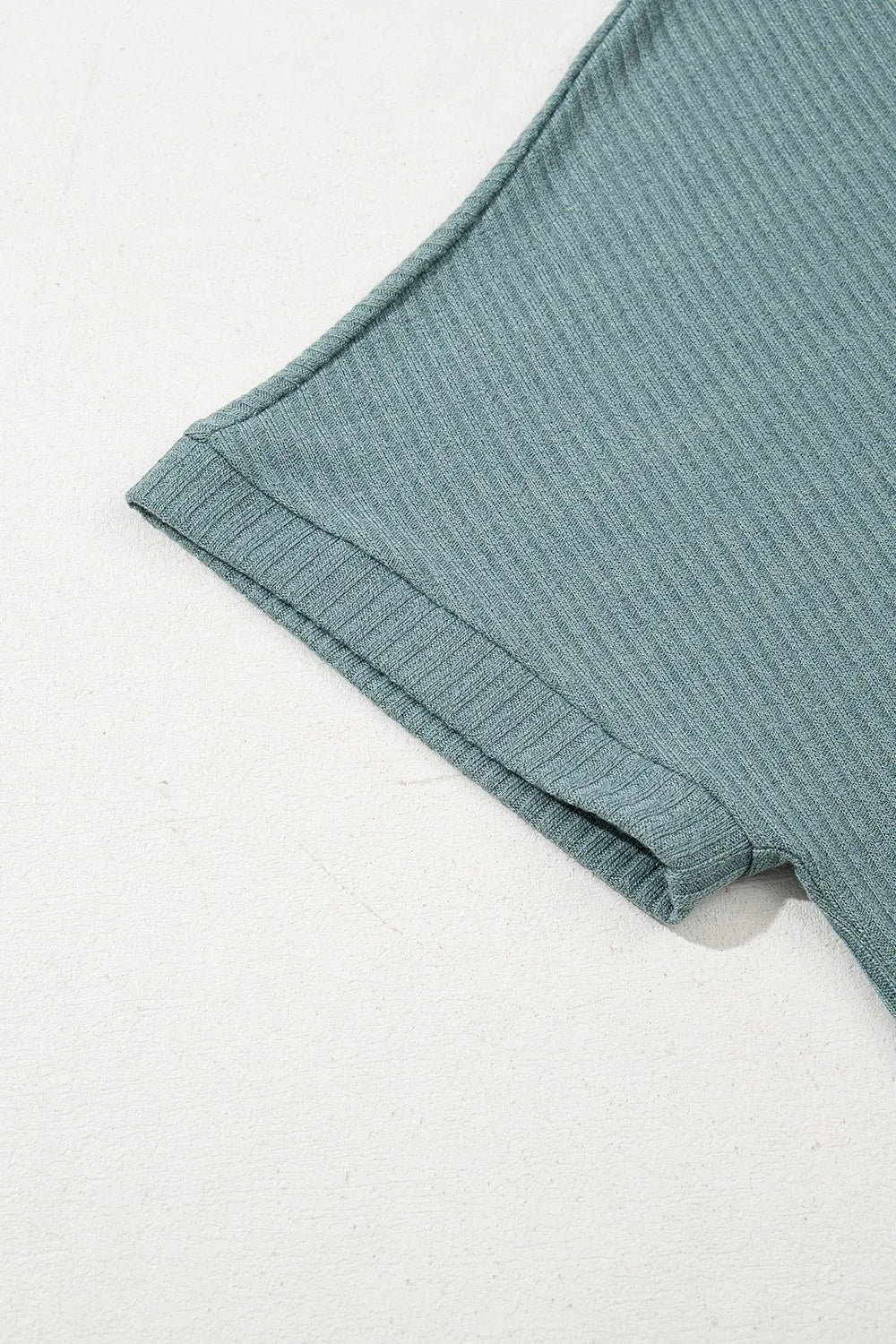 Blue Oversized Ribbed Knit V Neck Dolman Short Sleeve Top - Tigbul's Variety Fashion Shop