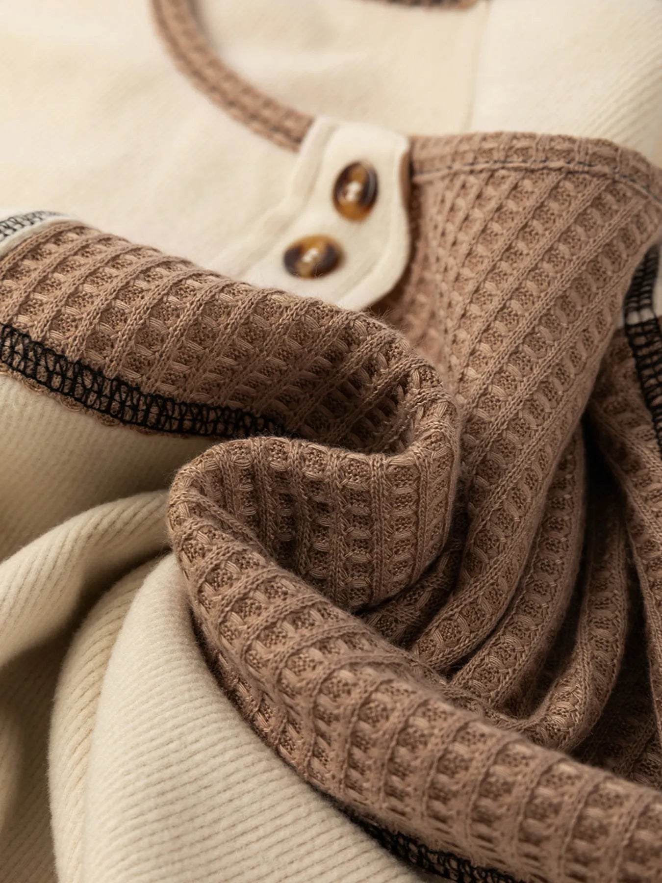 Color Block Waffle Knit Stitch Detail Long Sleeve Top - Tigbul's Variety Fashion Shop