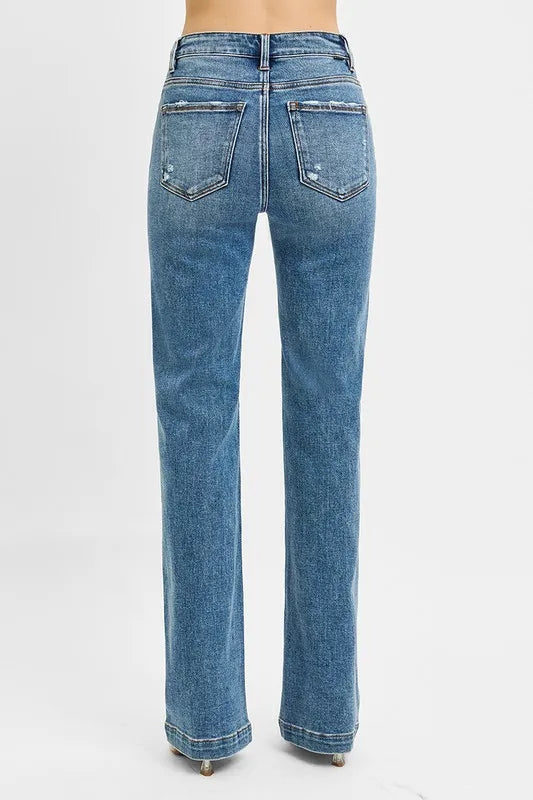 RISEN Full Size Distressed Detail Bootcut Jeans Plus Size - Tigbul's Variety Fashion Shop