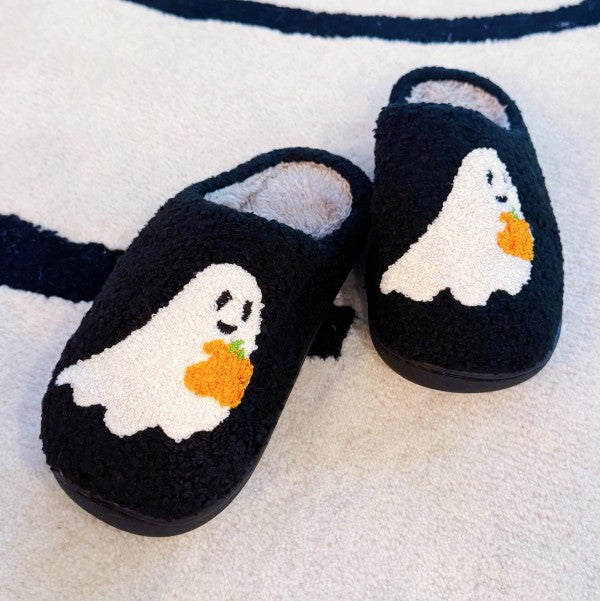 Spooky Ghost Cozy Slippers – Soft Black Slippers w - Tigbul's Variety Fashion Shop