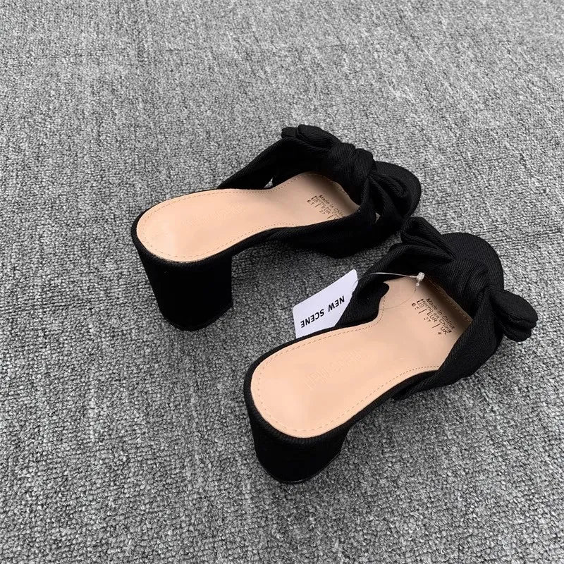 Bow Knot Block Heel Sandals - Tigbul's Variety Fashion Shop