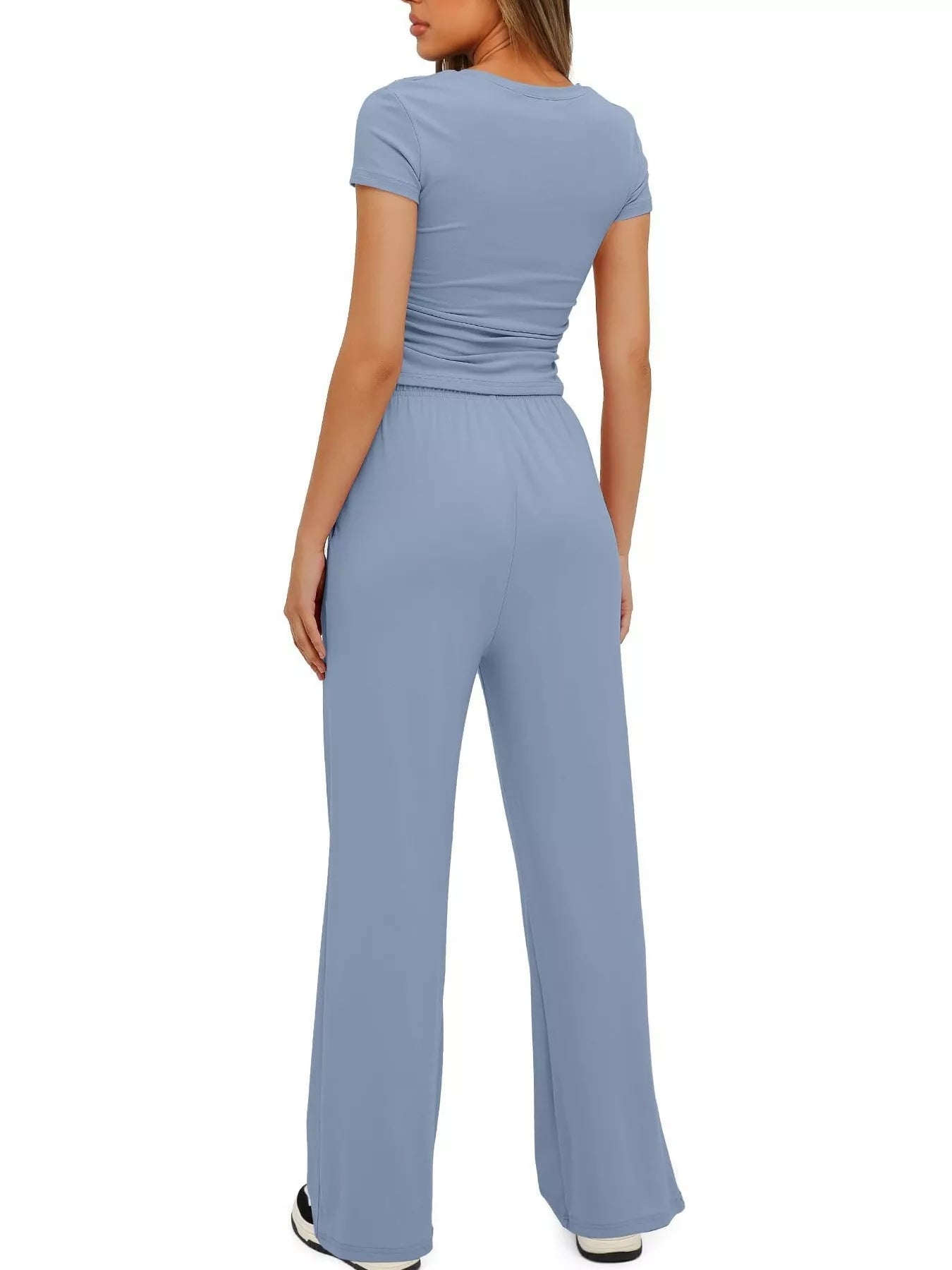 Round Neck Short Sleeve T-Shirt and Pants Set - Tigbul's Variety Fashion Shop