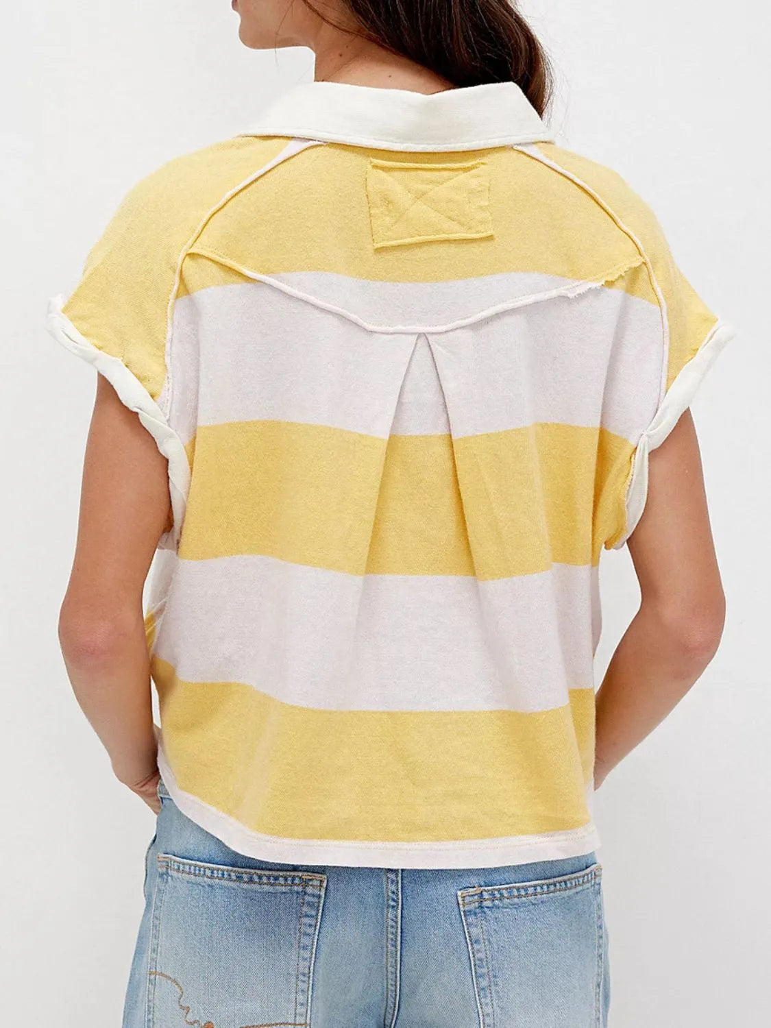 Striped Collared Neck Short Sleeve Top - Tigbul's Variety Fashion Shop