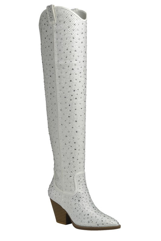 Over Knee High Rhinestone Western Boots - Tigbul's Variety Fashion Shop