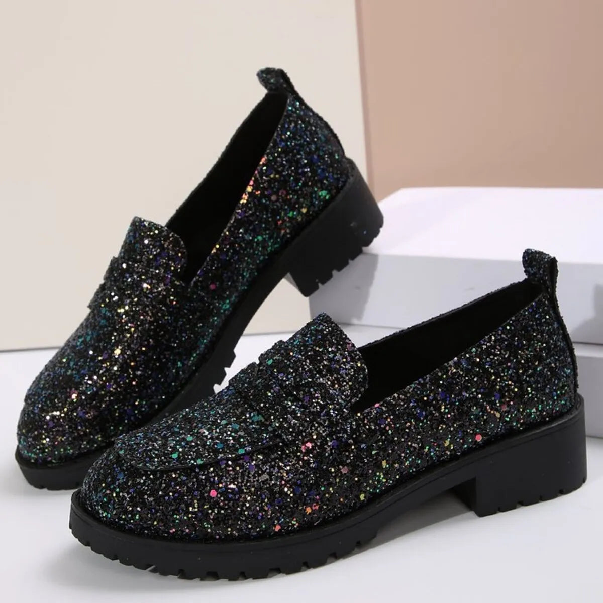 Ladies Round Toe Block Heel Loafers - Tigbul's Variety Fashion Shop