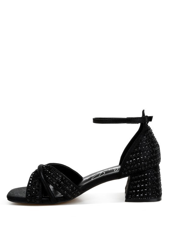 Babylon Low Block Heel Rhinestone Sandals - Tigbul's Variety Fashion Shop