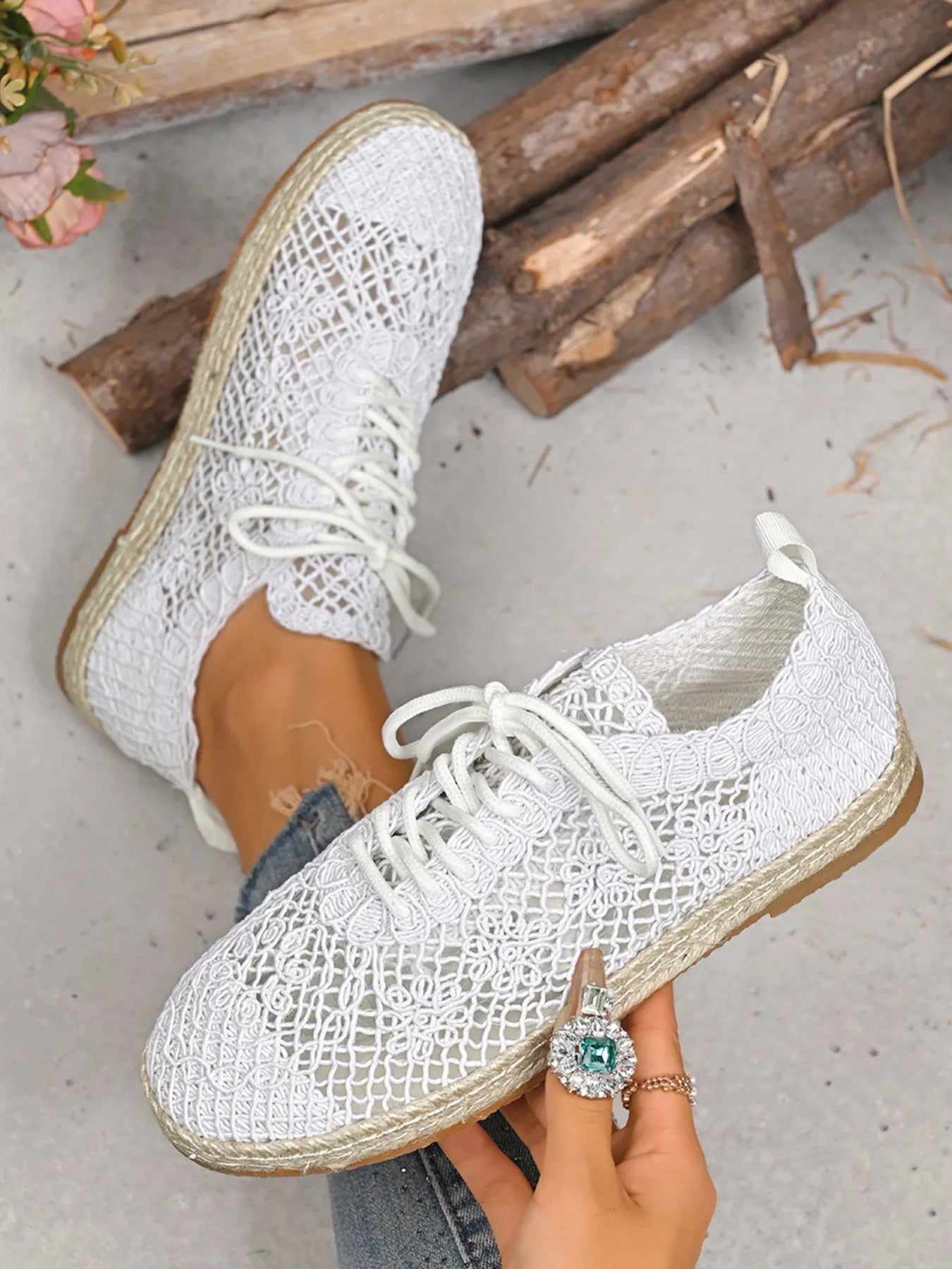 Breathable Woven Lace Up Sneakers - Tigbul's Variety Fashion Shop