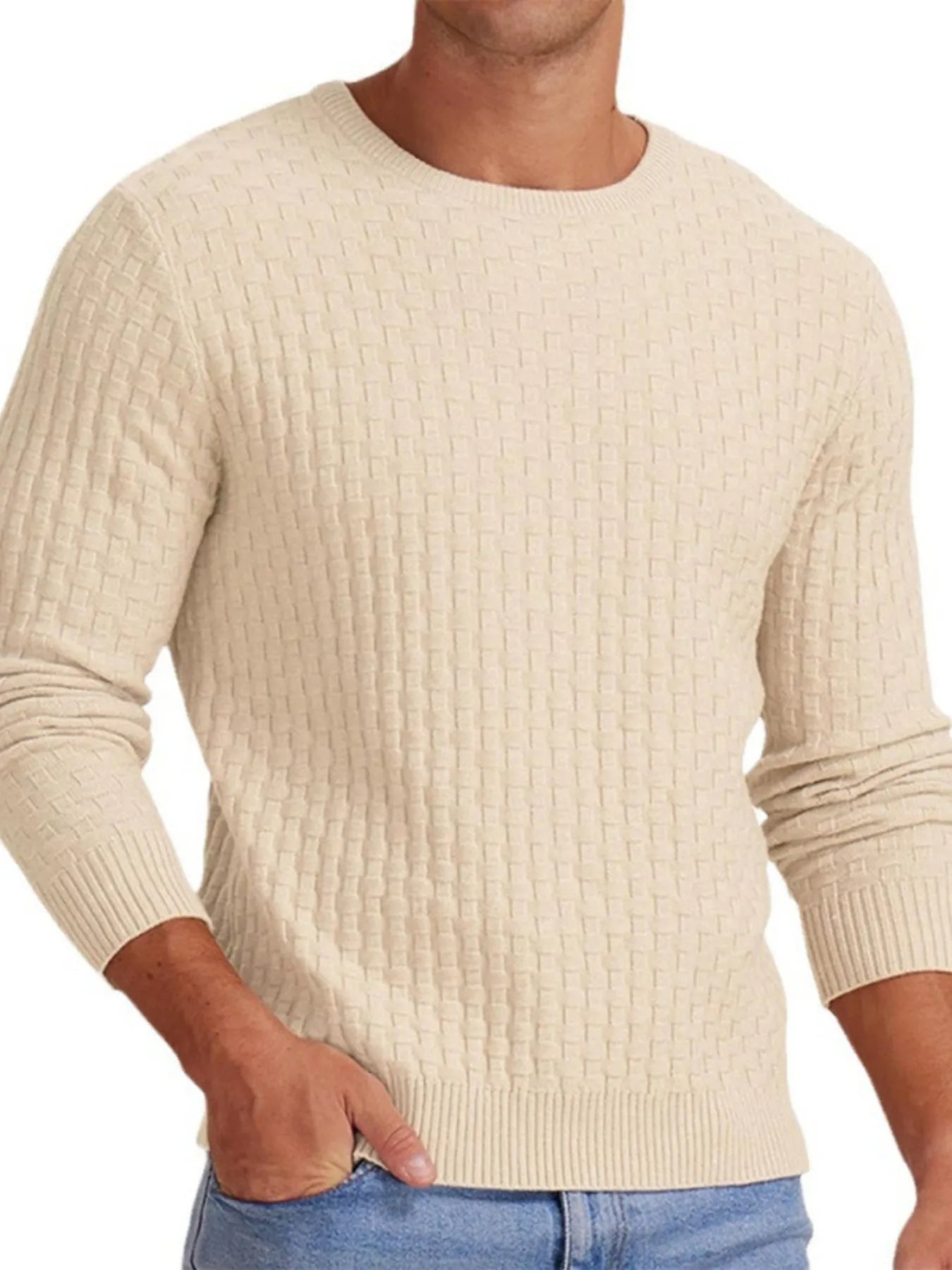 Men's Full Size Ribbed Hem Round Neck Sweater Plus Size - Tigbul's Variety Fashion Shop