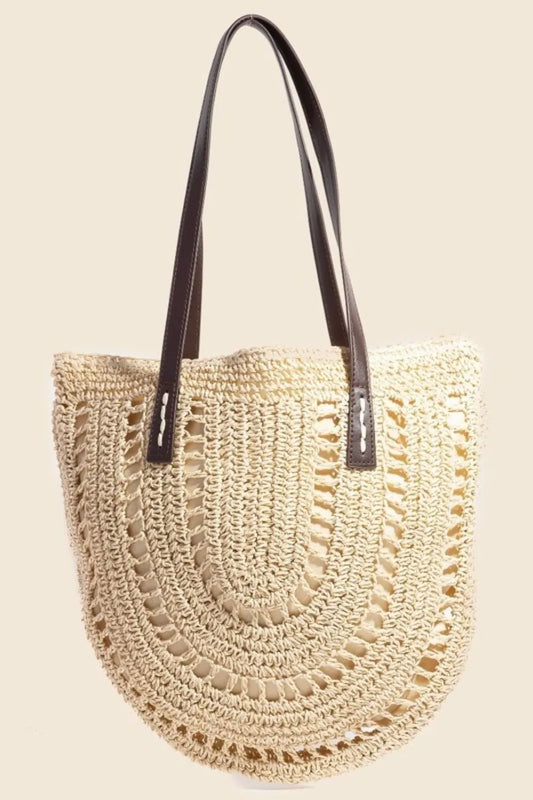 Ivory Straw Braided Rounded Tote Bag - Tigbul's Variety Fashion Shop